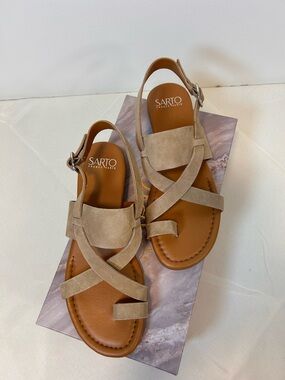Franco Sarto Gia Strappy Beige Suede Crisscross Slingback Sandals Women’s 8